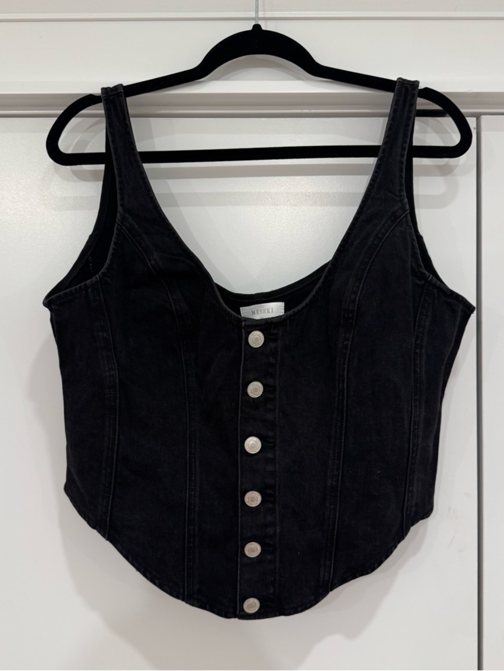 Meshki Black Button-Front Corset-Style Camisole
